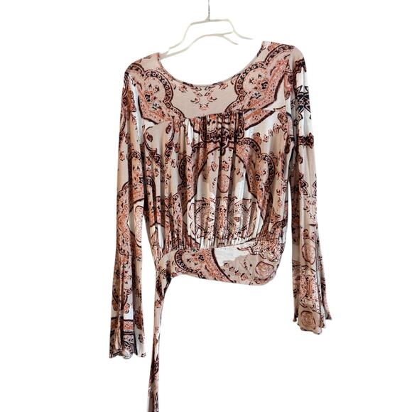 Free People Fiona Bell Sleeve Surplice Paisley Long Sleeve Top Blouse Small - Picture 5 of 6